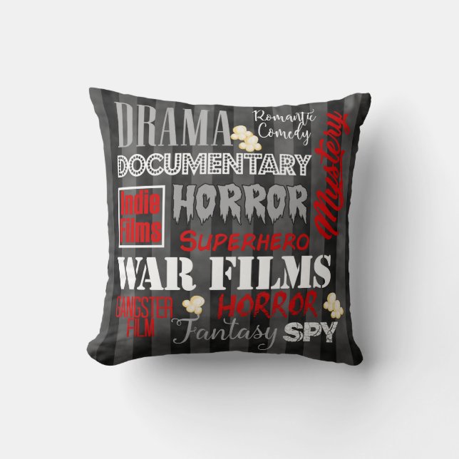 Movie Theatre Cinema movie genre ticket Pillow-red Throw Pillow (Front)