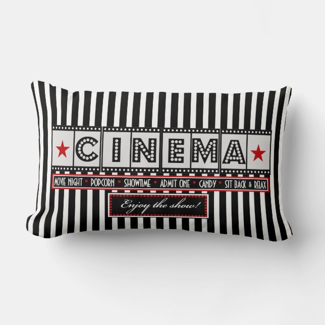 Movie Theatre Cinema Stripe Pillow- red accent Lumbar Pillow (Front)