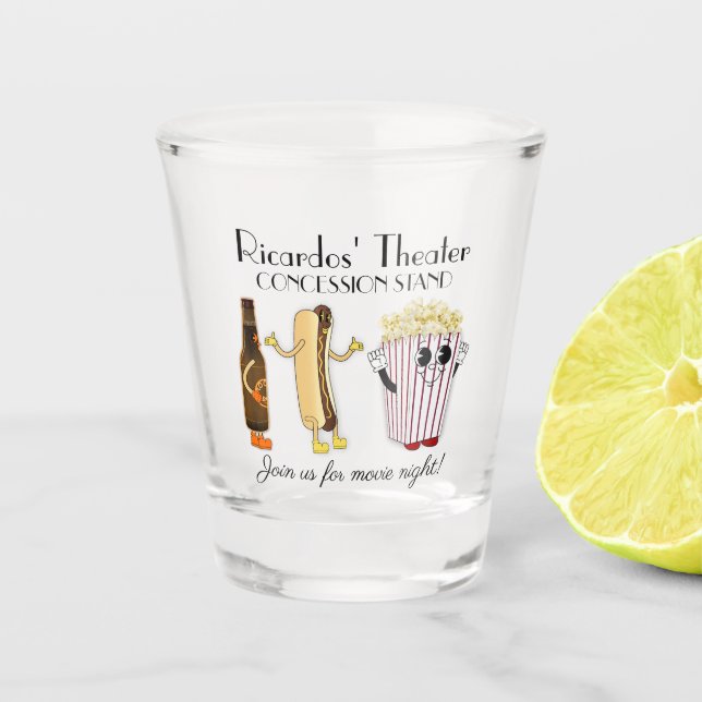 Movie Theatre Concession Stand Hotdog Popcorn Shot Glass (Front)