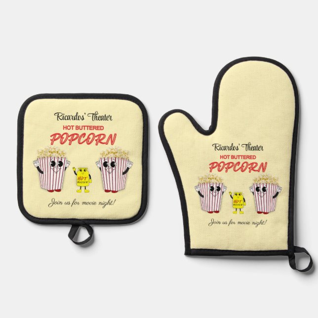 Movie Theatre Concession Stand Oven Mitt & Pot Holder Set (Front)