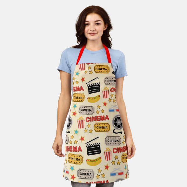 Movie Theatre Fun Pattern Apron (Worn)