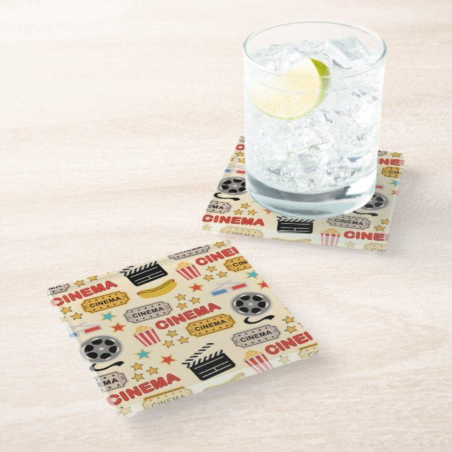 Movie Theatre Fun Pattern Glass Coaster (Angled)