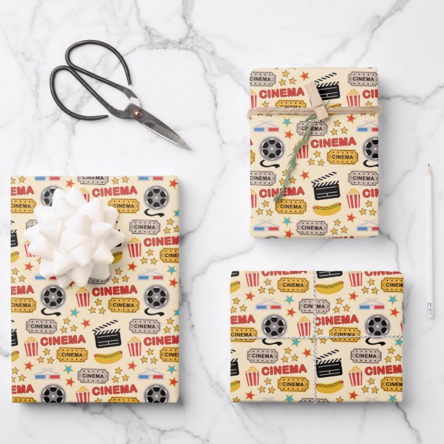 Movie Theatre Fun Pattern Wrapping Paper Sheet (Front)