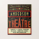 Movie Theatre Marquee Home Cinema | Custom Name Jigsaw Puzzle<br><div class="desc">Enjoy family movie night in style with this original theatre / theatre puzzle. Made to look like a retro cinema marquee with faux lights and lots of sparkle, this personalized puzzle is the perfect gift for any movie buff. The main colour scheme is red, gold and black. All text can...</div>