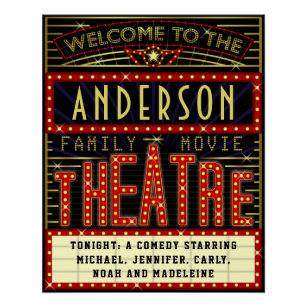 Movie Theatre Marquee Home Cinema   Custom Name Poster
