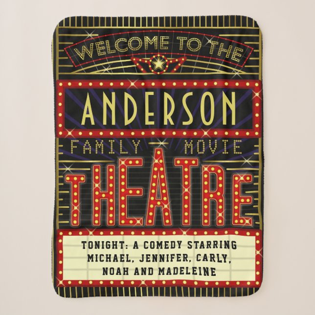 Movie Theatre Marquee Home Cinema | Custom Name Sherpa Blanket (Front)