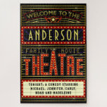 Movie Theatre Marquee Home Cinema | Name 20 x 30 Jigsaw Puzzle<br><div class="desc">Enjoy family movie night in style with this original theatre / theater 20x30 1014-piece puzzle. Made to look like a retro cinema marquee with faux lights and lots of sparkle, this personalized puzzle is the perfect gift for any movie buff. The main color scheme is red, gold and black. All...</div>