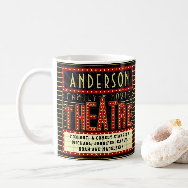 Movie Theatre Marquee Home Cinema | Personalized Coffee Mug (With Donut)