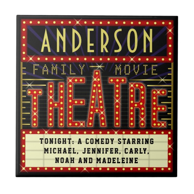 Movie Theatre Marquee Home Cinema | Personalized Tile (Front)