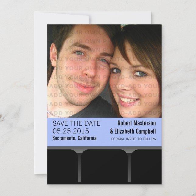 Movie Theatre Photo Save the Date Invite, Blue (Front)