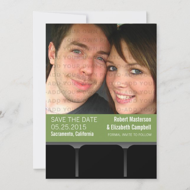 Movie Theatre Photo Save the Date Invite, Green (Front)
