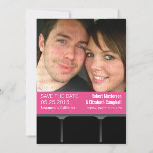 Movie Theatre Photo Save the Date Invite, Magenta