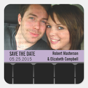 Movie Theatre Photo Save the Date Stickers, Lilac Square Sticker