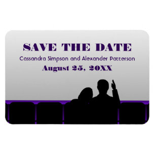 Movie Theatre Save the Date Magnet, Purple Magnet