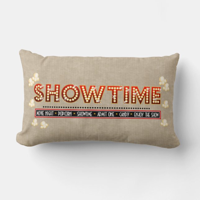 Movie Theatre Showtime Pillow- beige background Lumbar Pillow (Front)