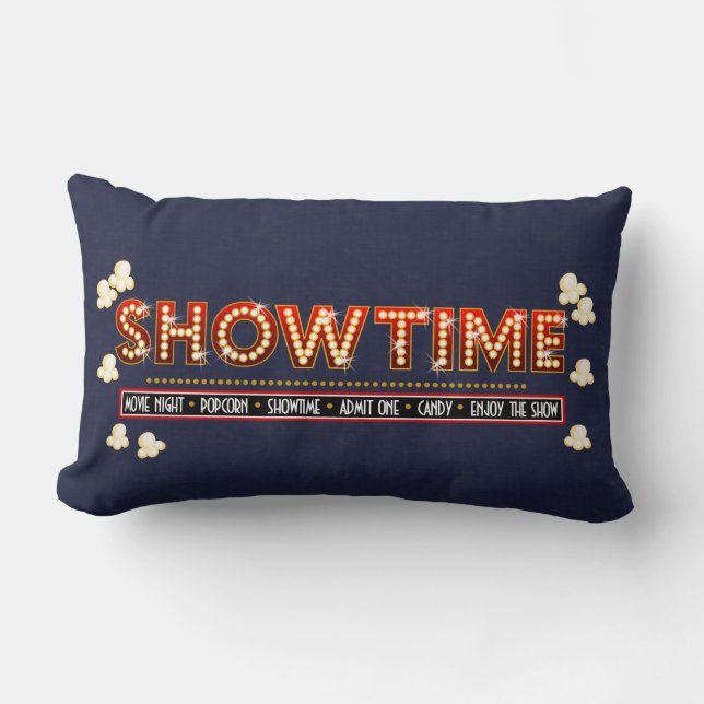 Movie Theatre Showtime Pillow- Navy background Lumbar Pillow (Front)