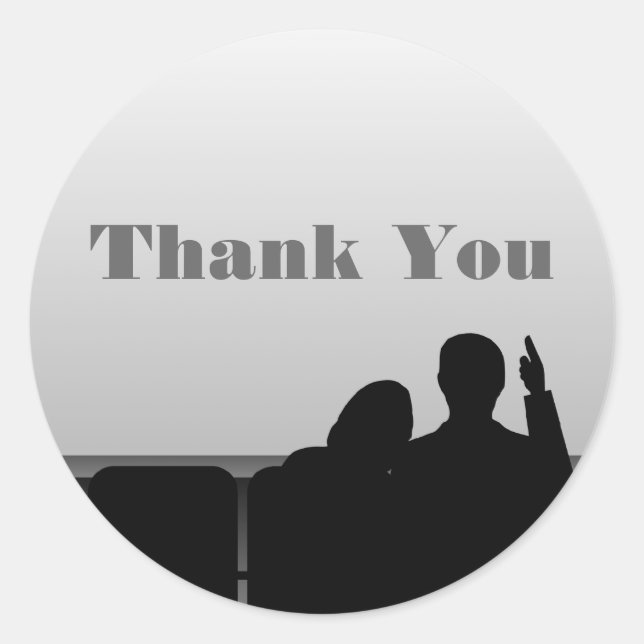 Movie Theatre Thank You Stickers, Grey Classic Round Sticker (Front)