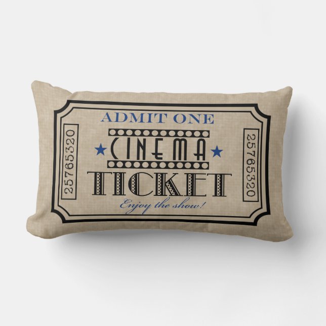 Movie Theatre Ticket Pillow- blue accent Lumbar Pillow (Front)
