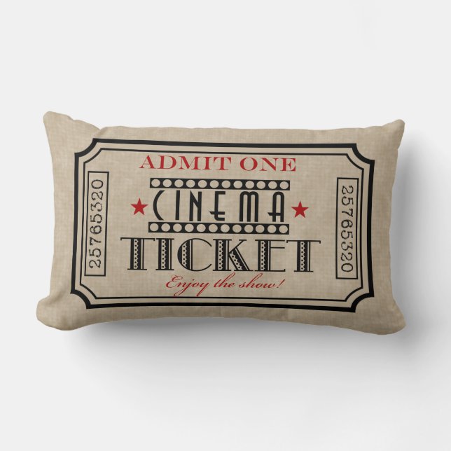Movie Theatre Ticket Pillow- red accent Lumbar Pillow (Front)
