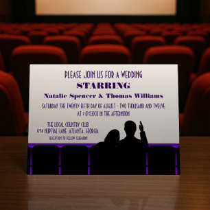 Movie Theatre Wedding Invite, Purple Invitation