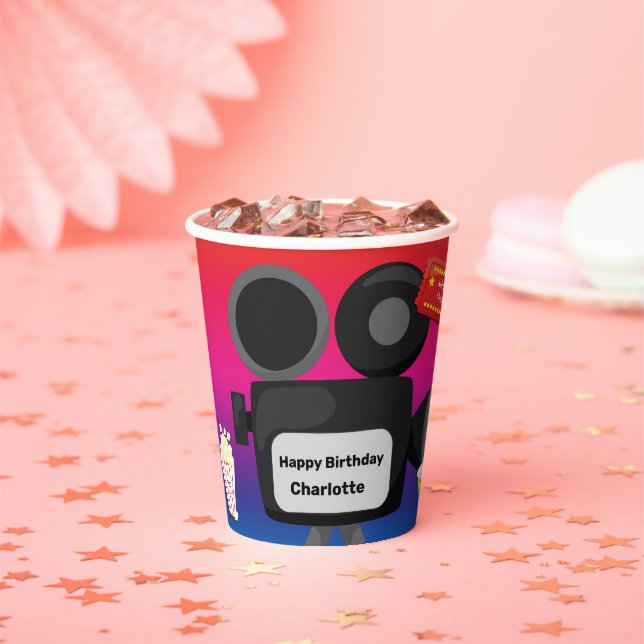 Movie Theme Birthday Personalized Popcorn Drink Paper Cups (Insitu)