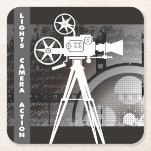 Movie Themed, Lights, Camera, Action Disposable Square Paper Coaster