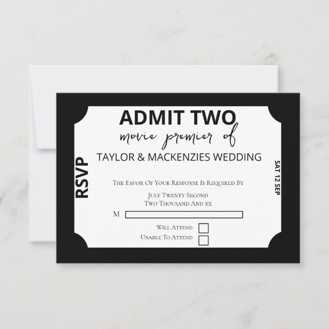 Movie Ticket Wedding RSVP Card (Front)