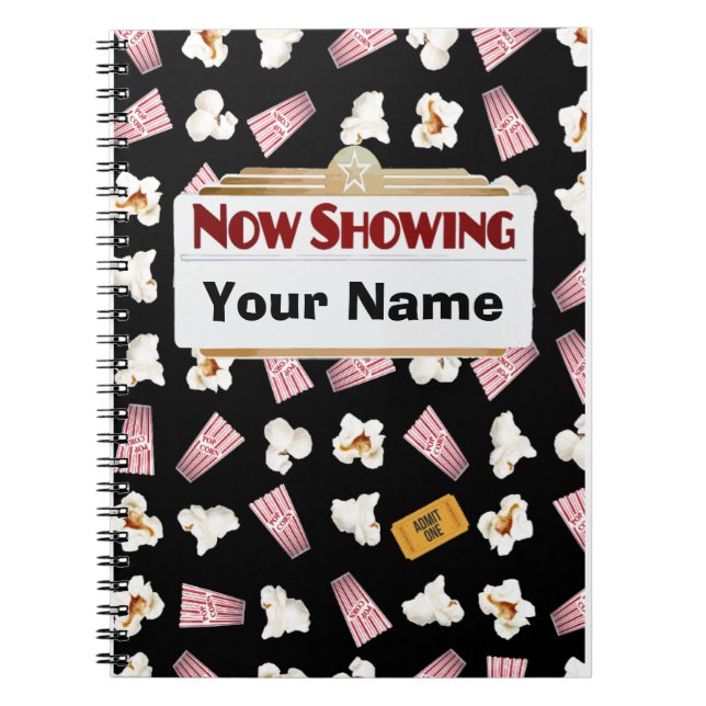 Movies and Popcorn Customizable Notebook (Front)