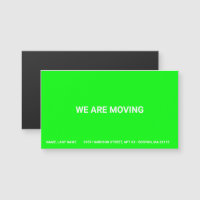 Moving address neon green custom magnetic card
