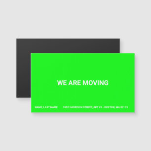 Moving address neon green custom magnetic card