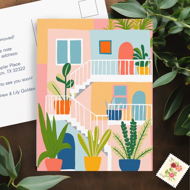 Moving Announcement Address Colourful Apartment Postcard (Moving Announcement Address Change New Home Colorful Apartment Postcard)