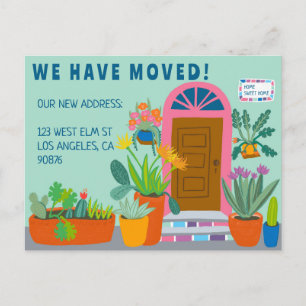 Moving Announcement Address Colourful Front Door  Postcard