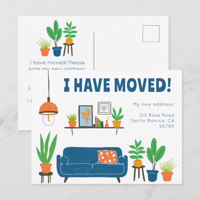 Moving Announcement Address Cute Living Room Sofa  Postcard (Front/Back)