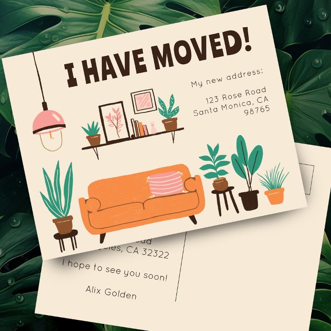 Moving Announcement Address Cute Living Room Sofa  Postcard (Moving Announcement Address Cute Living Room Sofa Postcard
)