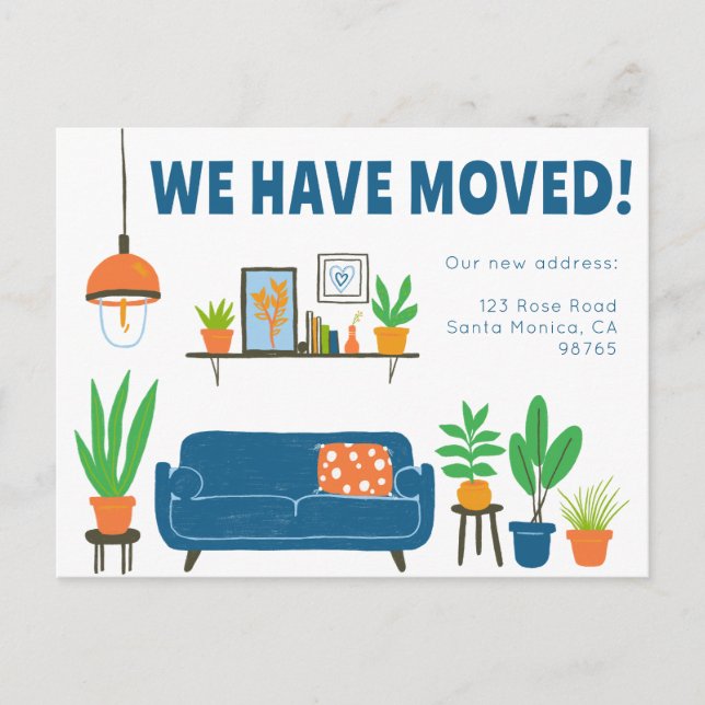 Moving Announcement Address Cute Living Room Sofa  Postcard (Front)