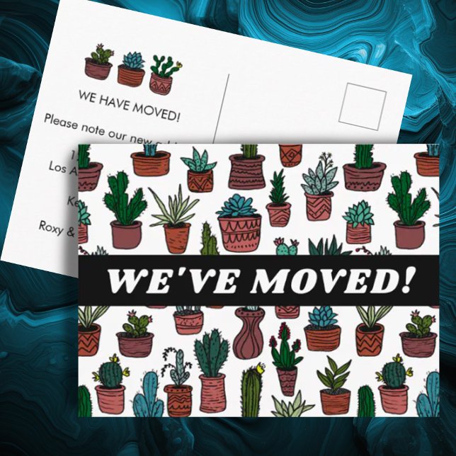 MOVING ANNOUNCEMENT Cacti Houseplants Pattern Postcard (Custom moving address change relocation postcard with cactus art pattern - add your details )