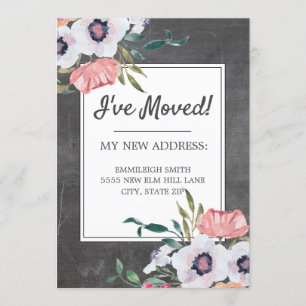 Moving Announcement Chalkboard Pink White Floral