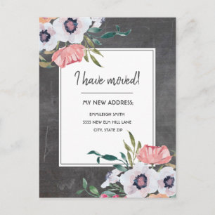 Moving Announcement Chalkboard Pink White Floral Postcard
