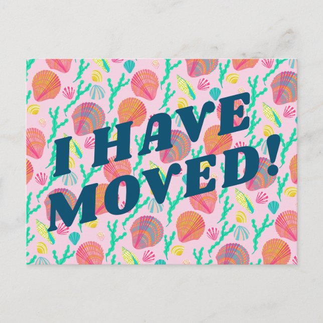 MOVING ANNOUNCEMENT Colourful Pink Seashells Beach Postcard (Front)