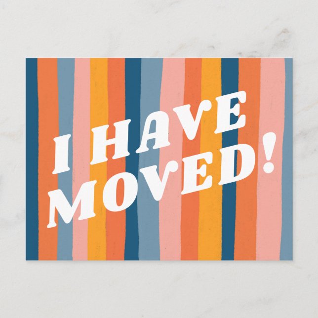 MOVING ANNOUNCEMENT Colourful Pink Stripes Retro  Postcard (Front)