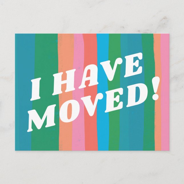 MOVING ANNOUNCEMENT Colourful Pink Stripes Retro Postcard (Front)