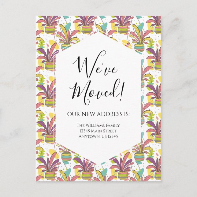 Moving Announcement Colourful Potted Plants Modern Postcard (Front)