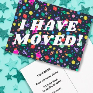 MOVING ANNOUNCEMENT Colourful Space Universe UFO Postcard