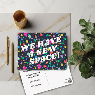 MOVING ANNOUNCEMENT Colourful Space Universe UFO  Postcard