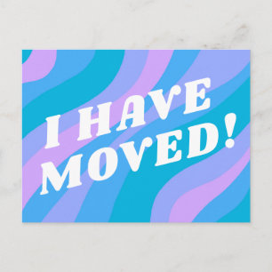 MOVING ANNOUNCEMENT Colourful Stripes in Blue Postcard
