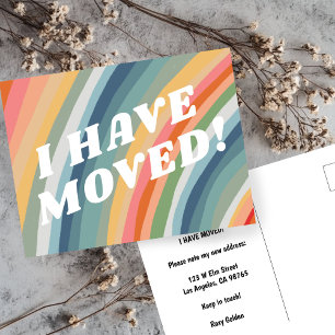 MOVING ANNOUNCEMENT Colourful Stripes Retro Rainbo Postcard