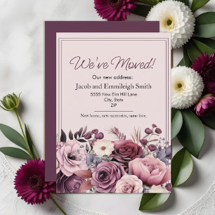 Moving Announcement Couple Purple Pink Floral 