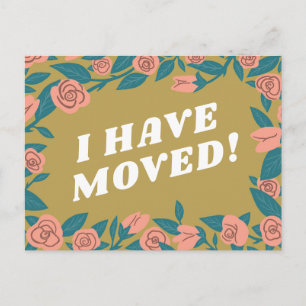 MOVING ANNOUNCEMENT Cute Pink Rose Frame Custom Postcard