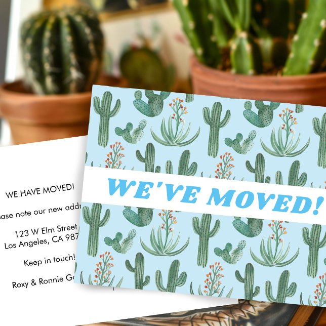 MOVING ANNOUNCEMENT Desert Cactus Watercolor Blue Postcard (MOVING ANNOUNCEMENT Desert Cactus Watercolor Blue Custom New Address We've Moved Postcard
)