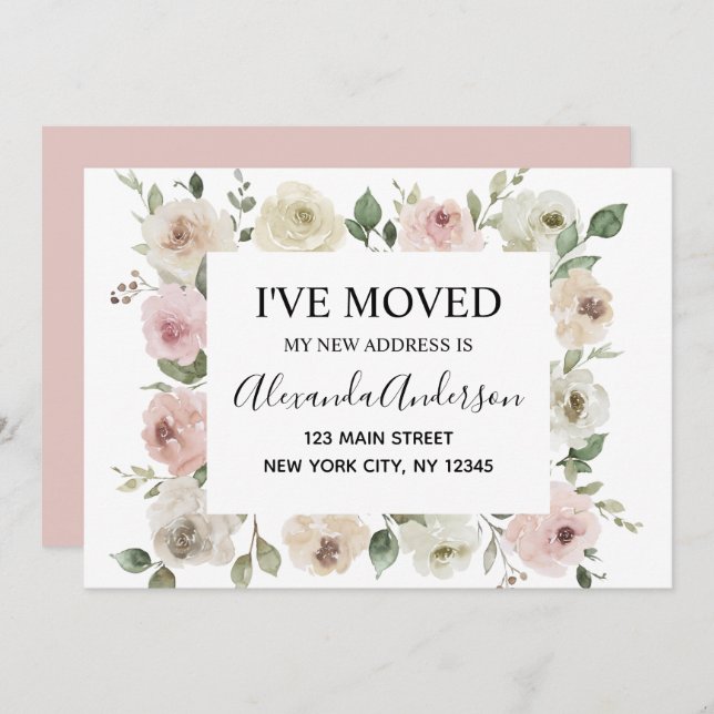 Moving Announcement Dusty Pink Floral (Front/Back)